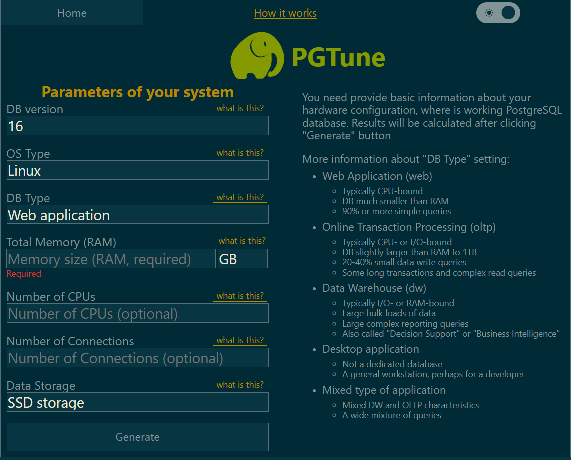 PGTune Configuration
